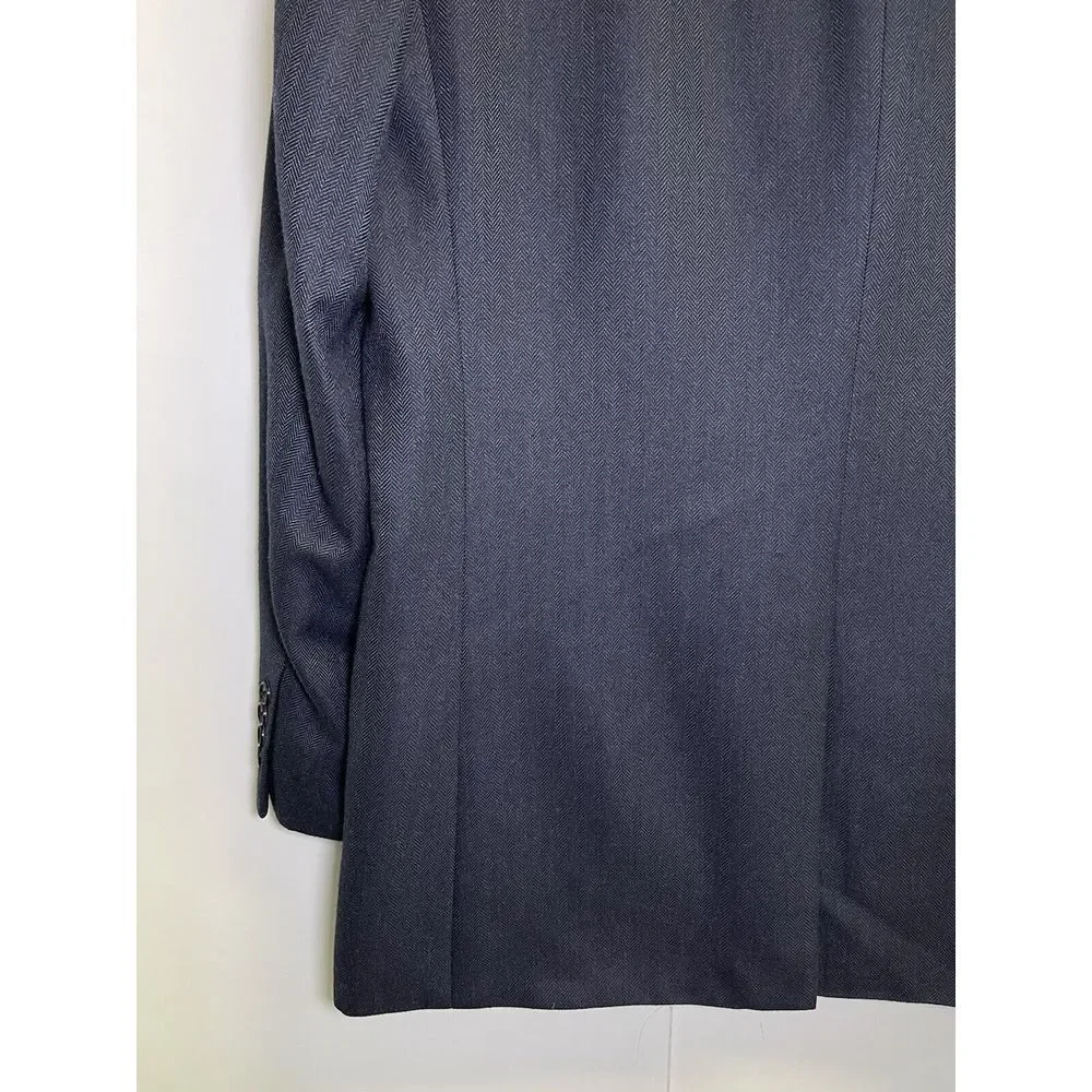 Club Room Mens 44L Navy Blue Blazer Herringbone Poly Blend Sport Coat‎ Jacket